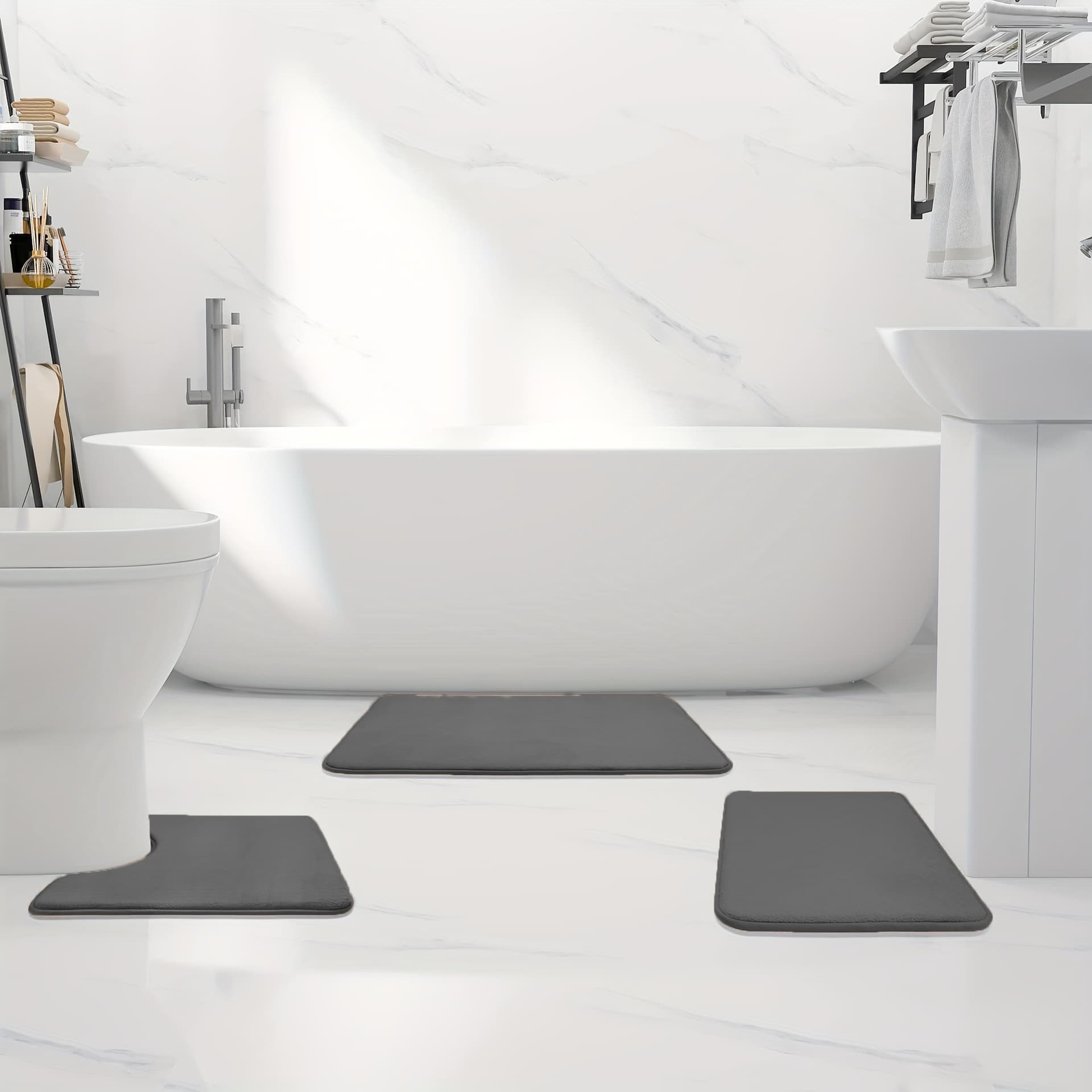 Memory Foam Bath Mat Set of 3 Non-Slip Water Absorbent Quick Dry for Home Bathroom Use Comfortable Floor Mat Collection
