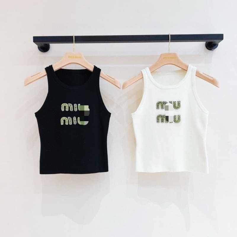 Trendy Correct Letter Rhinestone Chanel Style Camisole 24 Spring/Summer New Style Slim Fit Knitted Ice Silk Vest for Women