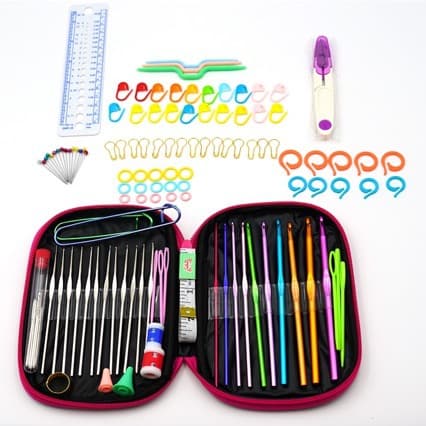 Crochet Hook Factory Leather Case Colorful Aluminum Crochet Hook Set, 22 Pieces Metal Crochet Hooks for Bags