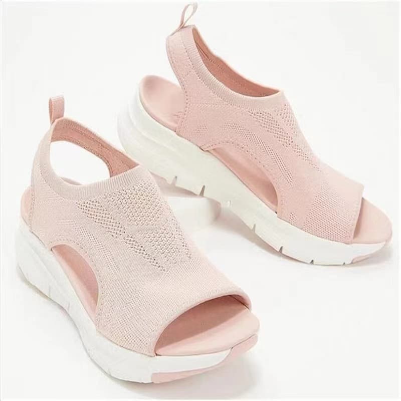 Women's 2022 Summer New Style Sandals with Mesh Thick Sole and Soft Sole Casual Sports Shoes Flat Flyknit Peep Toe Shoes