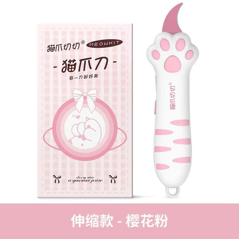 TikTok Same Style Cat Paw Unboxing Knife Cute High Aesthetic Fairy Craft Knife Exquisite Girly Heart Retractable Cutting Scissors