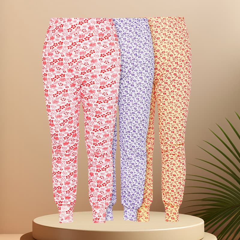 Women's Cotton Printed Thermal Pants, High-Waist Floral Thermal Pants for Mom, Plus-Size Floral Lined Pants for Grandma, Floral Thermal Pants for Seniors