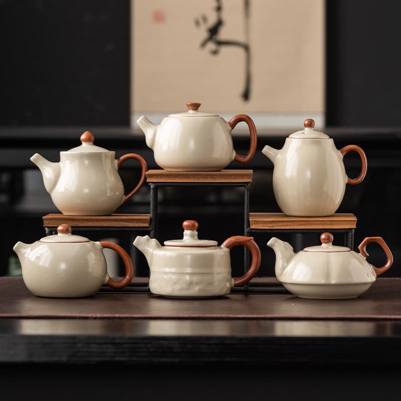 Beige Ru Kiln Teapot 2024 New Kung Fu Tea Set Xishi Teapot Ceramic Single Teapot for Brewing Tea