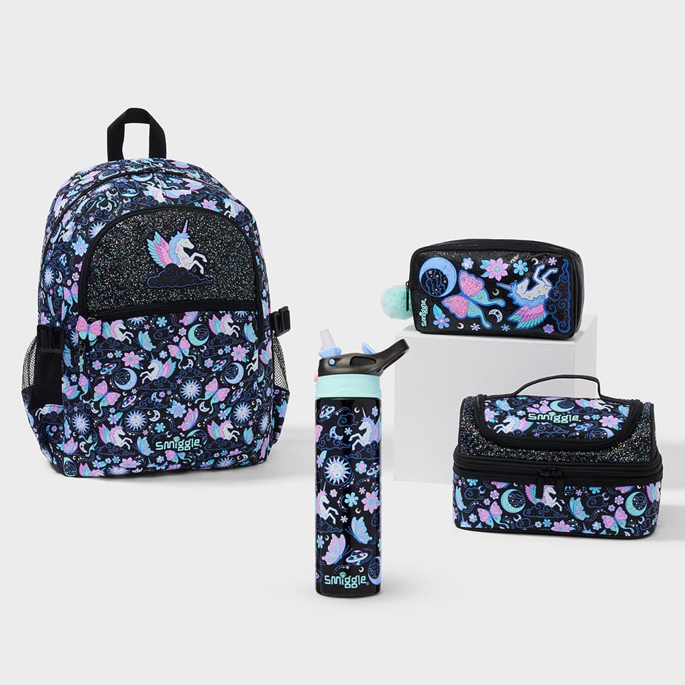 Australian Smiggle School Bag Primary School Student Black Pegasus Cartoon Children and Girls Set Meal Bag Pencil Bag Gift