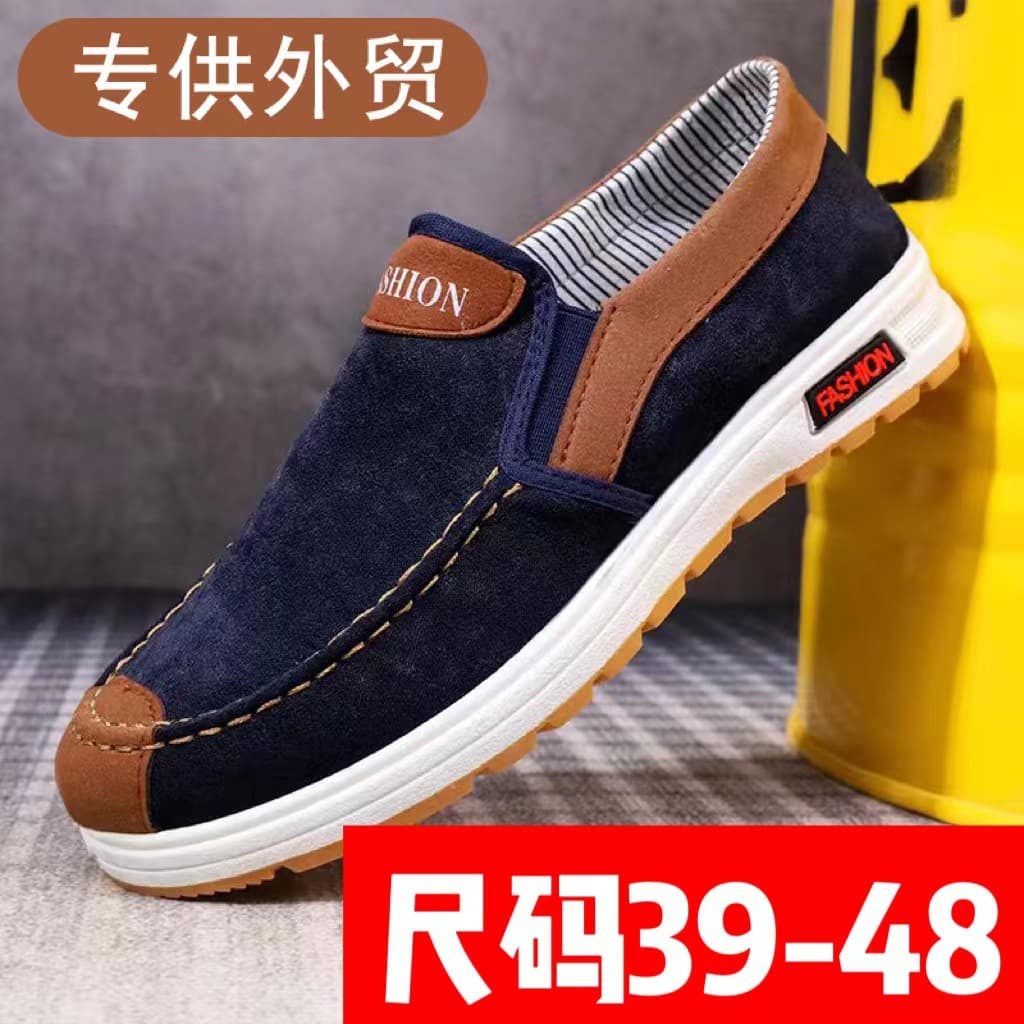 【Up to Size 48】Men's Canvas Shoes Slip-On Loafers Cowhide Sole Anti-Slip Wear-Resistant Casual Shoes