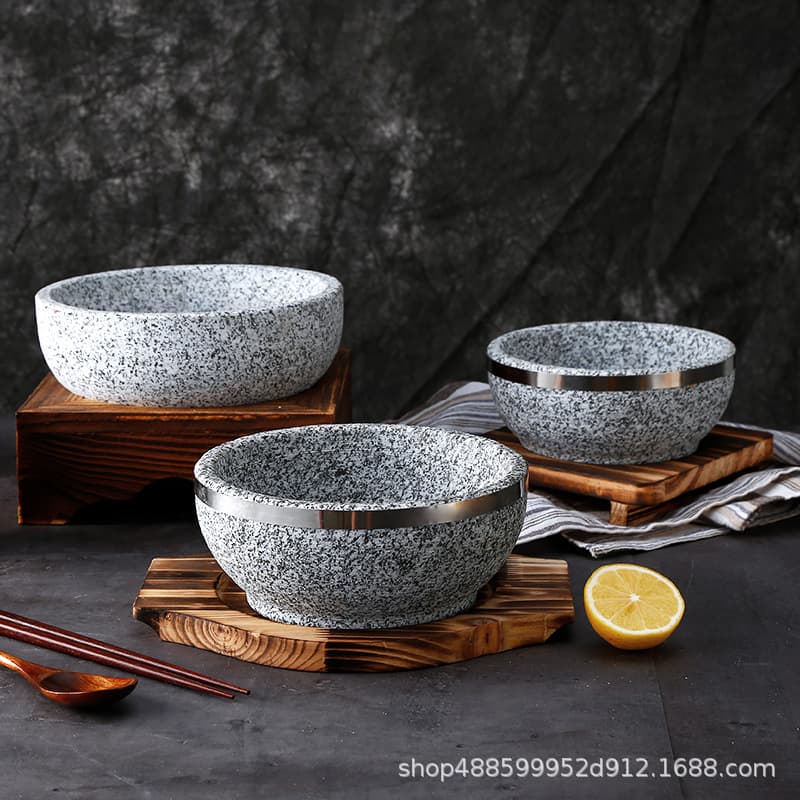 Korean Stone Pot Stone Bowl Authentic Korean Cuisine High-Temperature Resistant Natural Stone Bibimbap Pot Bubble Chicken Special Commercial Use