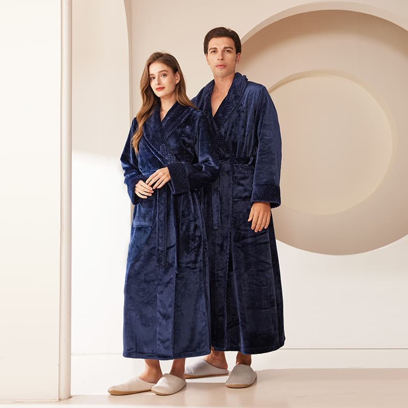 Autumn and Winter Long Thickened Flannel Nightgown for Men and Women, Plus Size Loose Coral Velvet Bathrobe