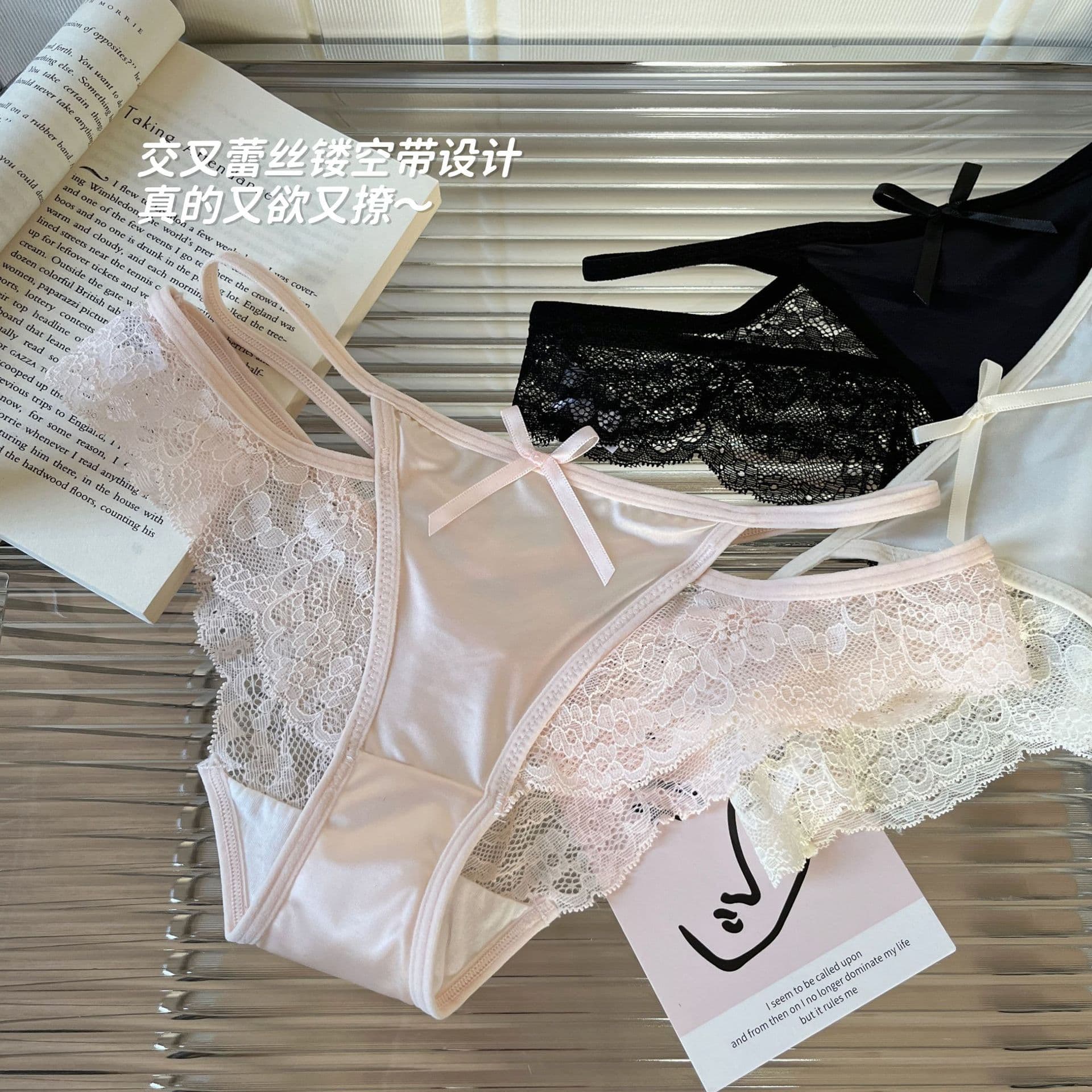 Charming Hollow Out * French Sexy Women Lace Panties Pure Cotton Crotch Girl Breathable Pure Desire Low Waist Triangle Briefs