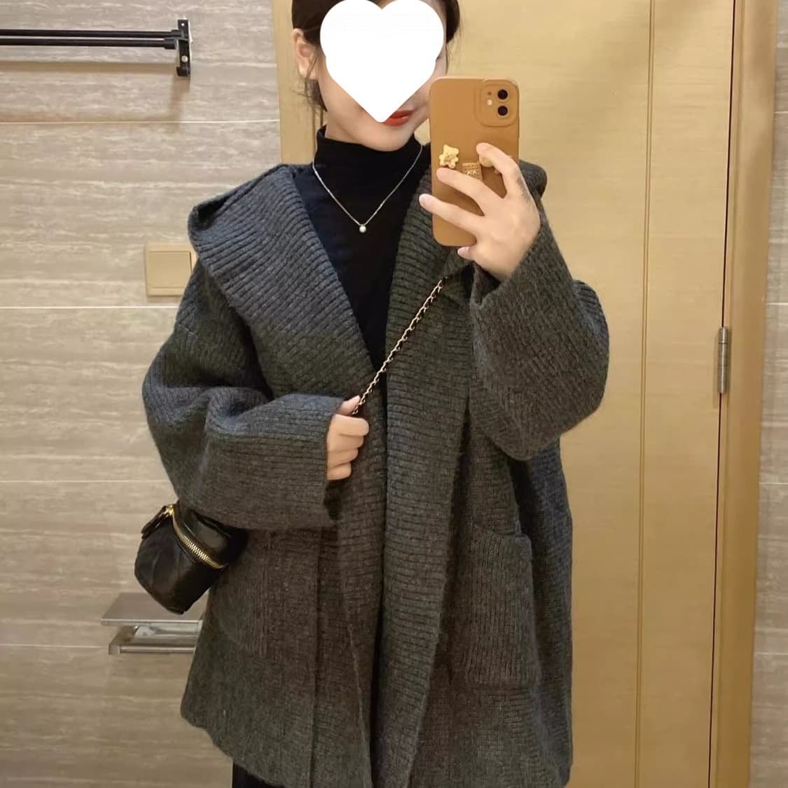 Plus Size Hooded Loose Knit Cardigan for Women, Autumn/Winter New Style, Korean Design, Mid-Length Sweater Coat
