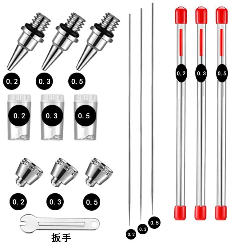 130 airbrush, 131 nozzle, 180 needle, oxygen injection pen replacement parts, diameters 0.2, 0.3, 0.5mm.
