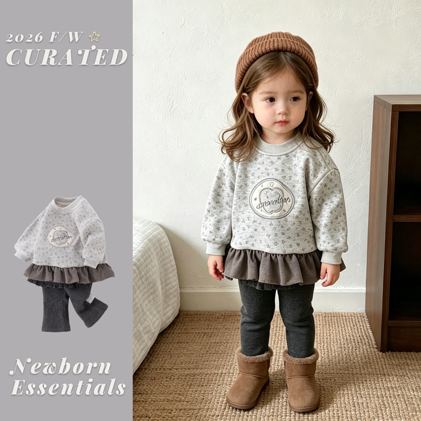 Infants and toddlers autumn and winter fleece sweatshirt and trousers two-piece set 2026 winter Korean style girls suit little girl going out clothes