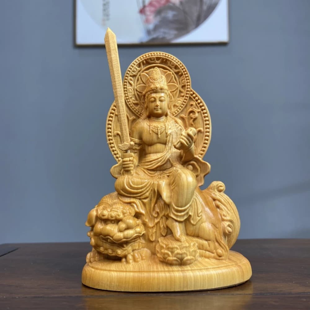 Thuja Wood Carving Manjushri Samantabhadra Bodhisattva Ornament Solid Wood Carving Handicraft Creative Root Carving Chinese Style Home Decoration