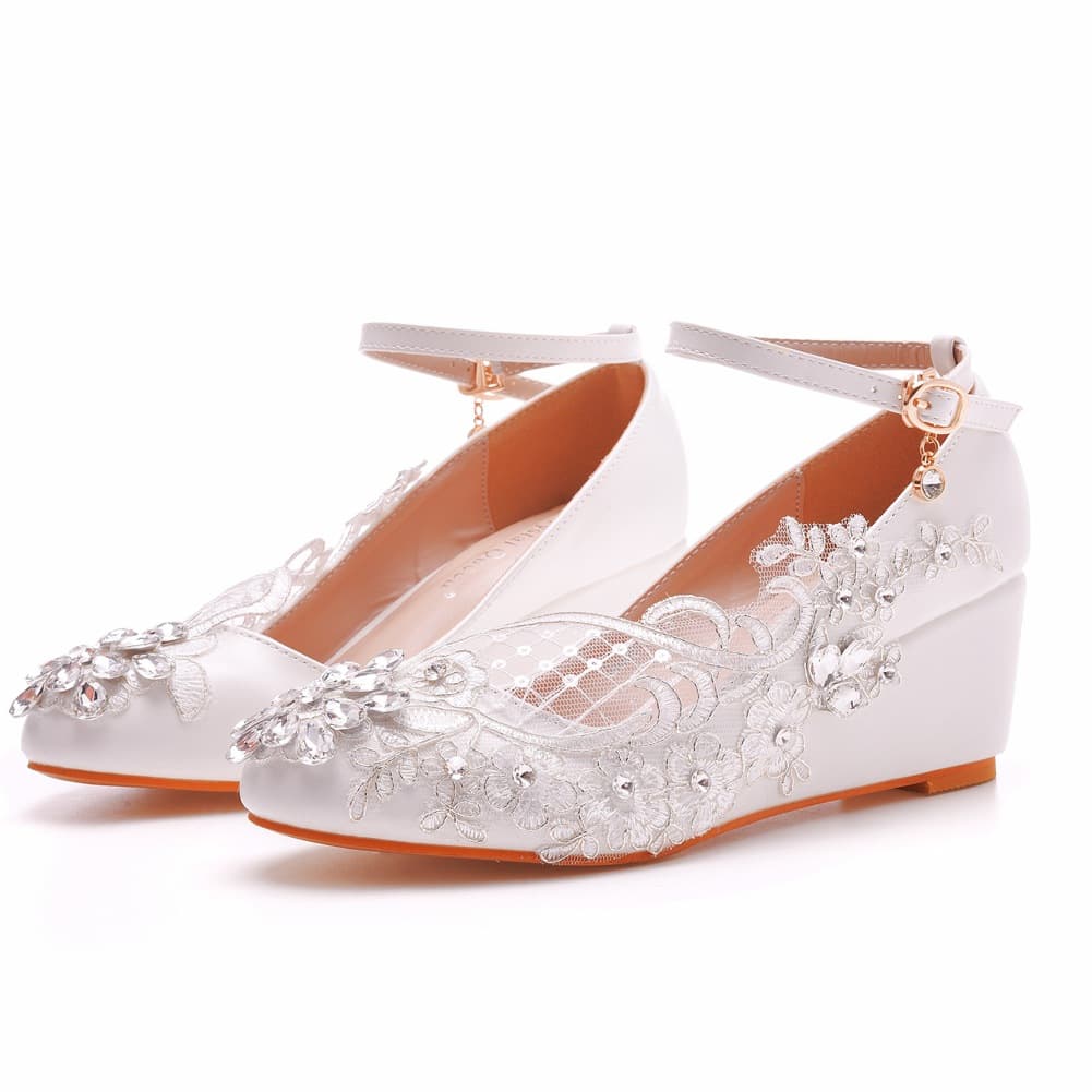 5cm Low Wedge Heel Slimming High Heels Women's Shoes Wedge Heel Casual Shallow Mouth Buckle Round Toe Flats Bride Shoes