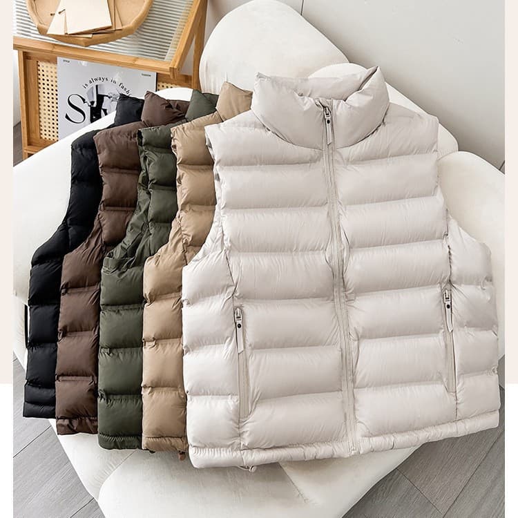 Lightweight Quilted DownVest Women Stand Collar Short Puffer