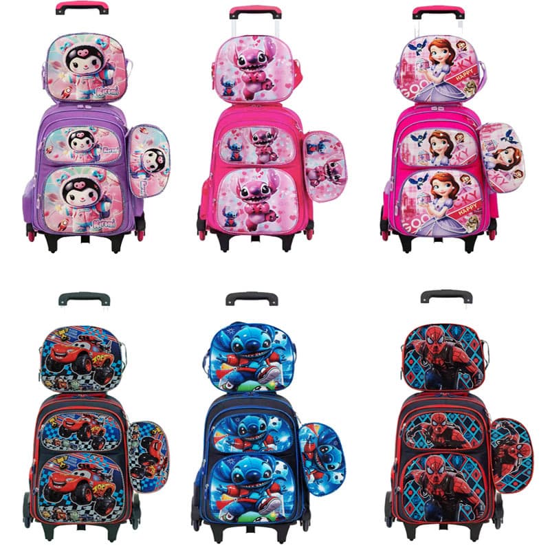 Cross-border school bag trolleybag school bag three-piece lunch bag Spider-Man 3D hard shell bag cartoon