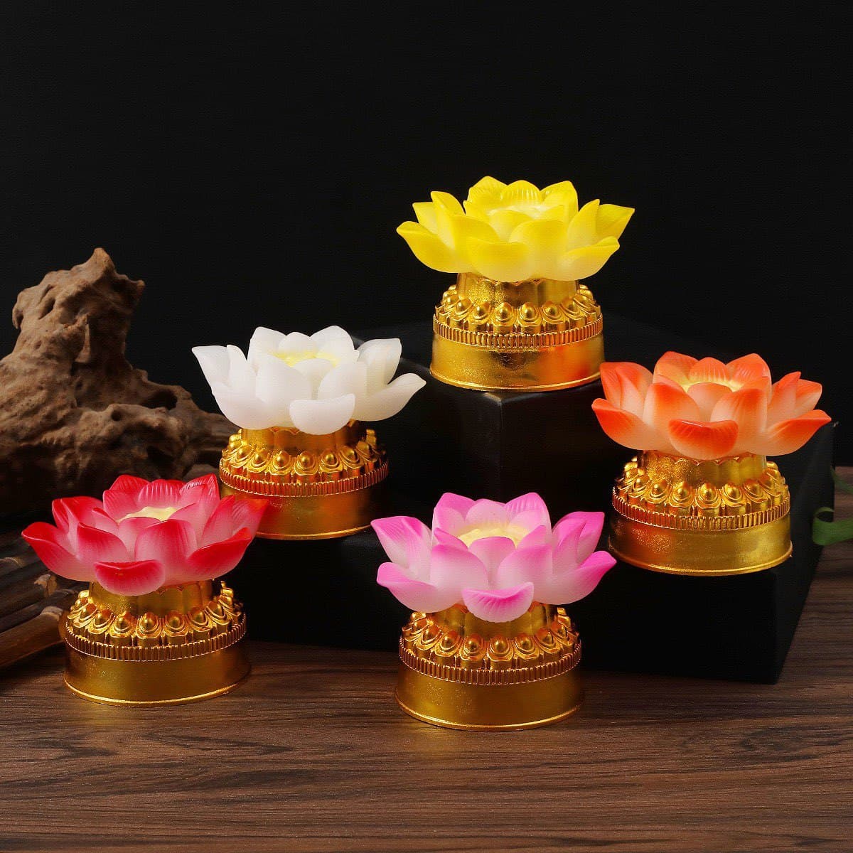 LED Lotus Flower Lamp for Buddha Offering, Household Use, Temple Eternal Light, Multicolor Lotus Lamp for Worship with Illumination