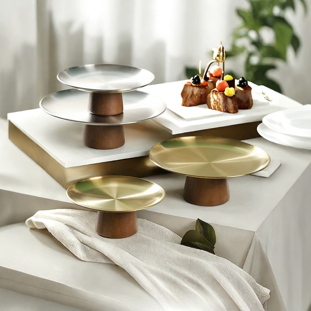 Stainless Steel Fruit Tray for Living Room, French-Style Snack Serving Plate, Candy Dish, Dessert Plate, Tea Plate, Pedestal Tray