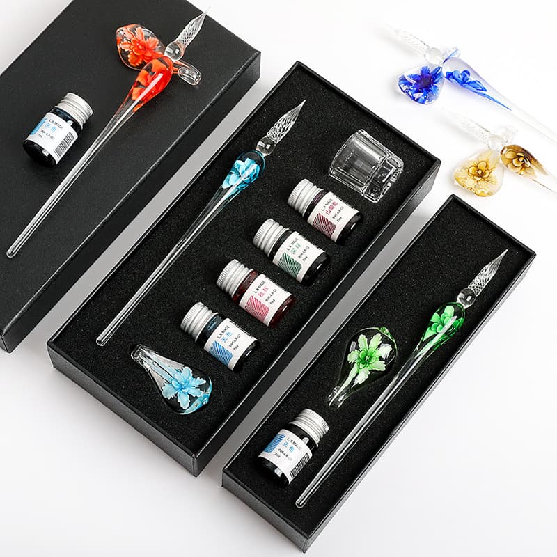 Flower Series Glass Dip Pen Student Stationery Glass Pen TikTok Influencer Crystal Pen Business Gift Color Testing Pen