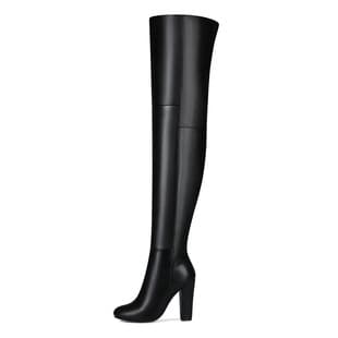 Overseas Round Toe Black Chunky Heel Side Zipper Sexy Over Knee Large Size 47 Women's Thigh High Boots