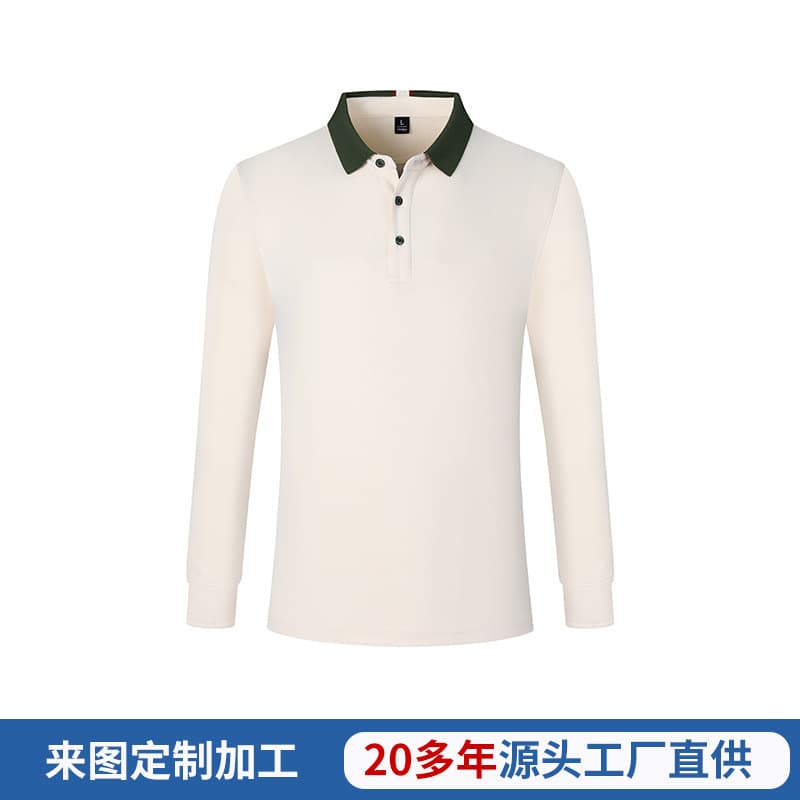 Business Notch Lapel Long-Sleeve Polo Shirt Workwear Unisex Custom T-Shirt Uniform Long-Sleeve Top Contrast Color Simple