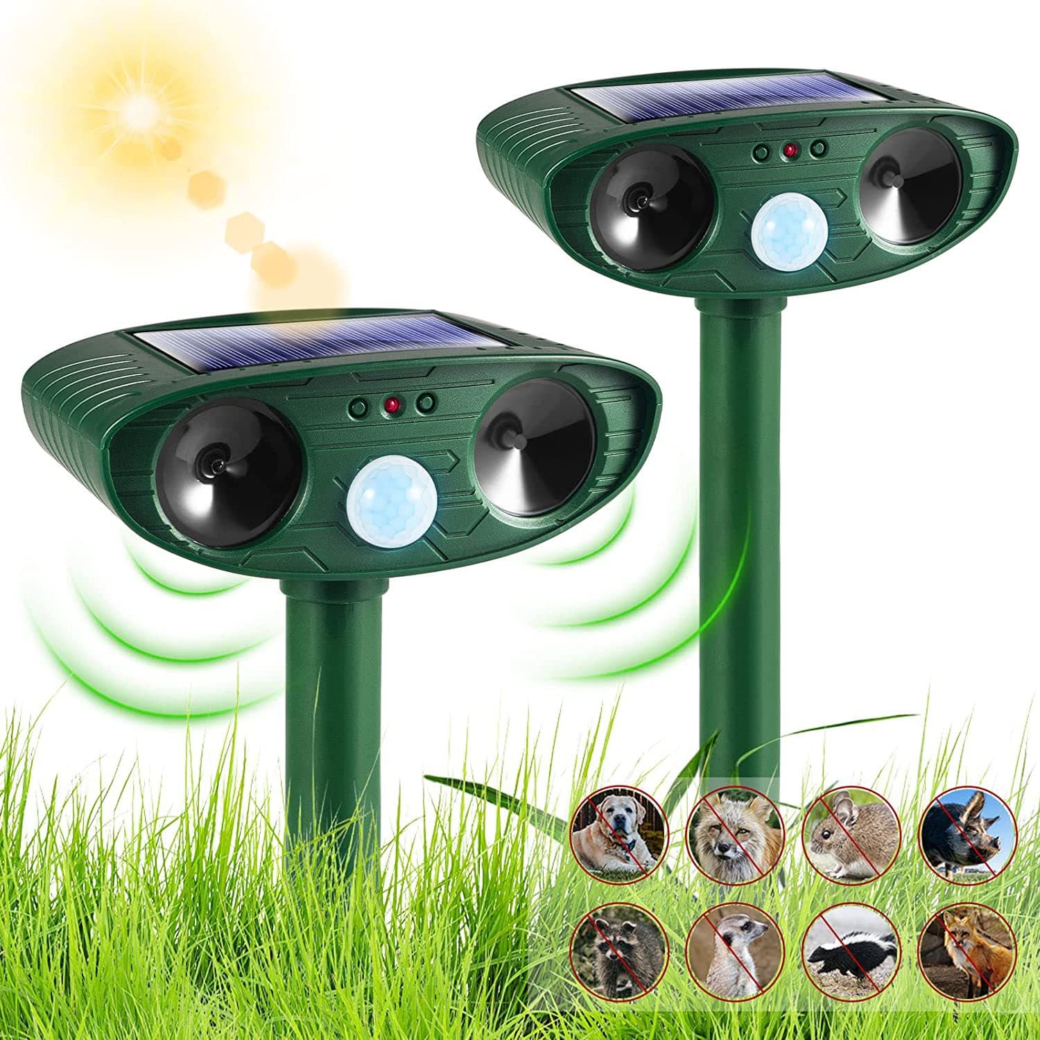 Waterproof Solar Animal Repeller, Rodent Repeller, Cat and Dog Deterrent, Infrared Sensor Ultrasonic Animal Repeller