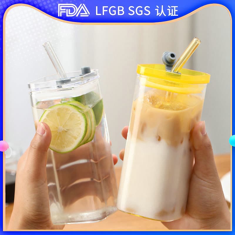 High Aesthetics Lidded Straw Glass, Heat-resistant Borosilicate Cup for Milk, Coffee, and Juice