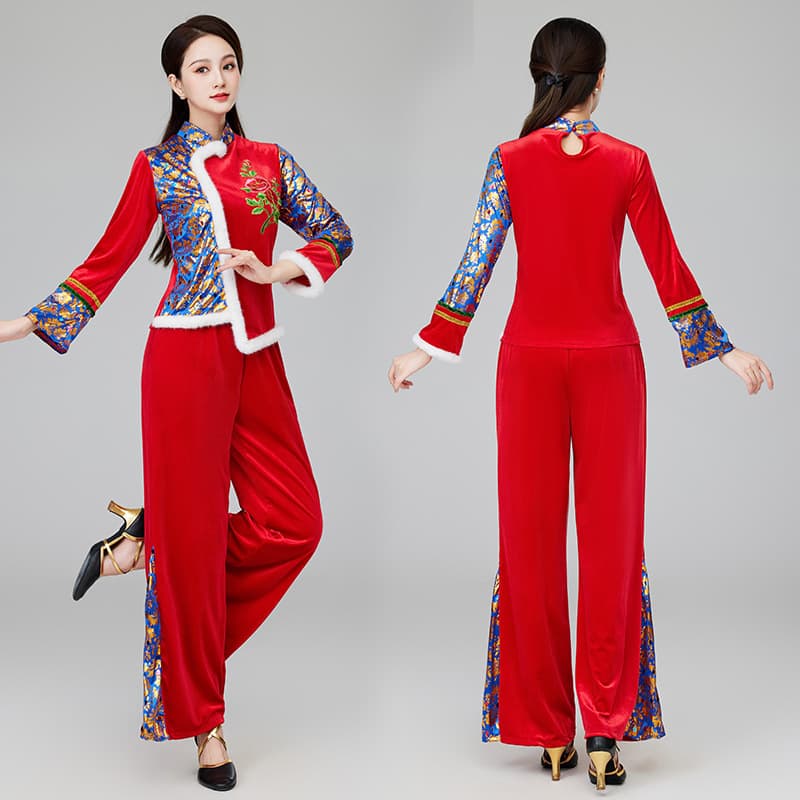 New Yangko costume for women, ethnic fan dance square dance set, red festive drumming attire for stage performance 2361.