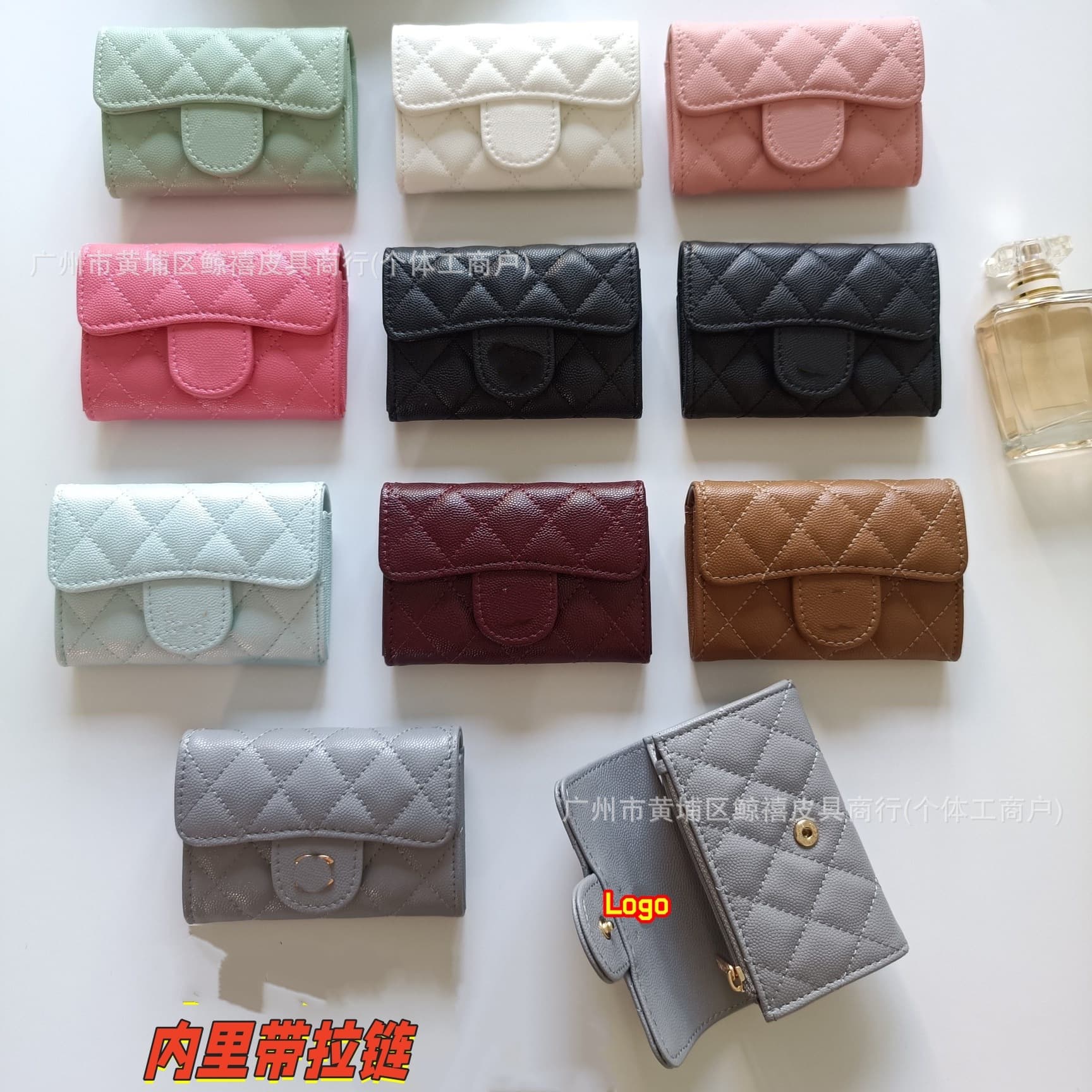 Diamond Quilted CF Card Holder Caviar Leather Small Wallet Chanel-Style Card Case Zip Flap Coin Purse Double C ID Card Bag
