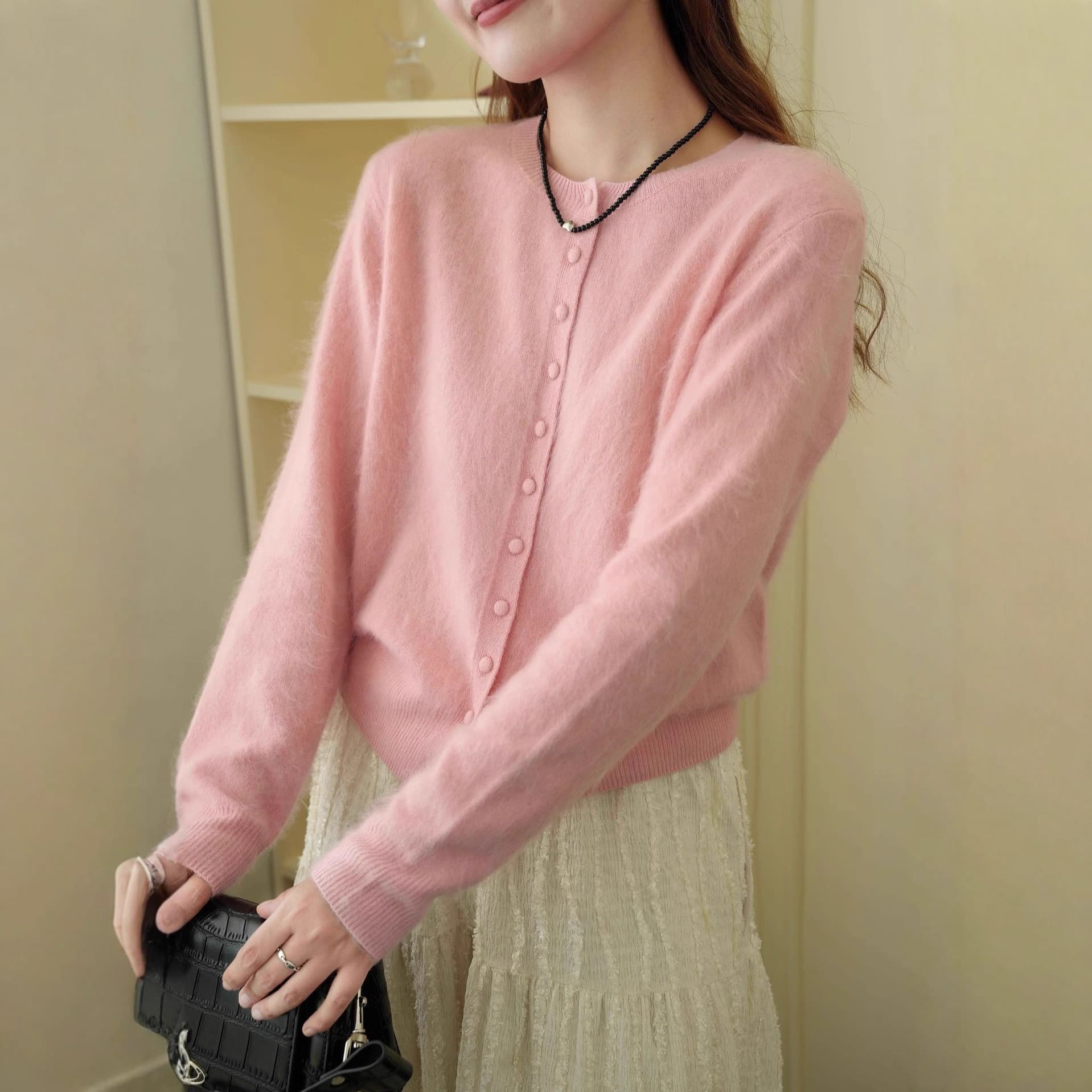 2025 Autumn Puyuan Wool Cashmere Brushed Round Neck Versatile Sweater Cardigan Coat Women's Base Layer Old Money Style Women's Clothing