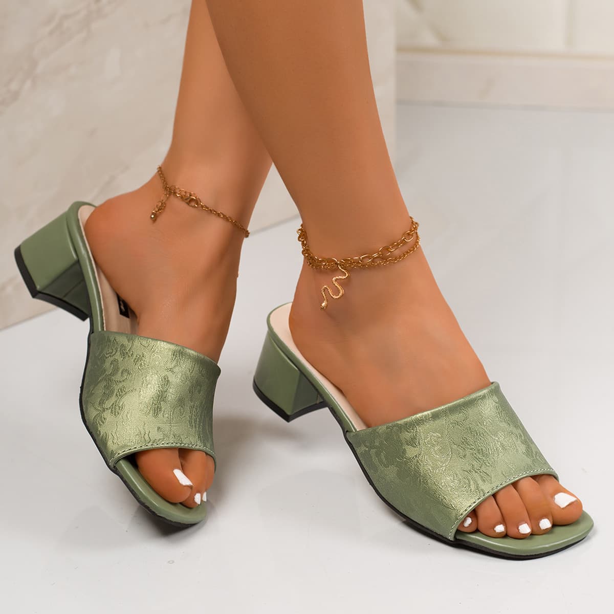 Large Size High Heel Slippers for Women, Chanel-Style Trendy Open-Toe Sandals, 2026 Summer New One-Strap Chunky Heel Sandals