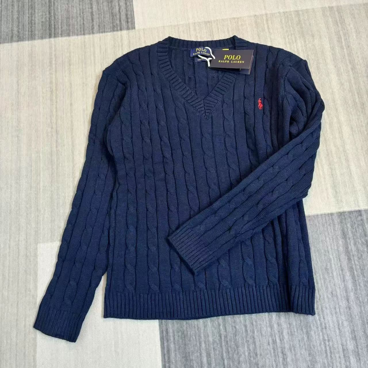 24 Autumn/Winter New Style War Horse RL Cable Knit V-Neck Wool Sweater Casual Versatile Lazy Knitwear for Women