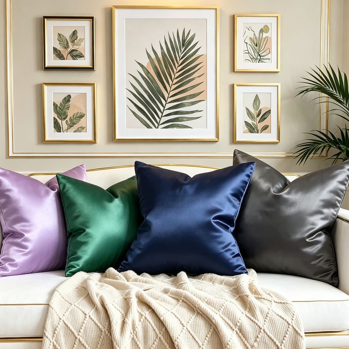 Satin Imitation Silk Solid Color Throw Pillow Cover Square Living Room Sofa Cushion Plain Color Pillow Living Room Chair Large Backrest