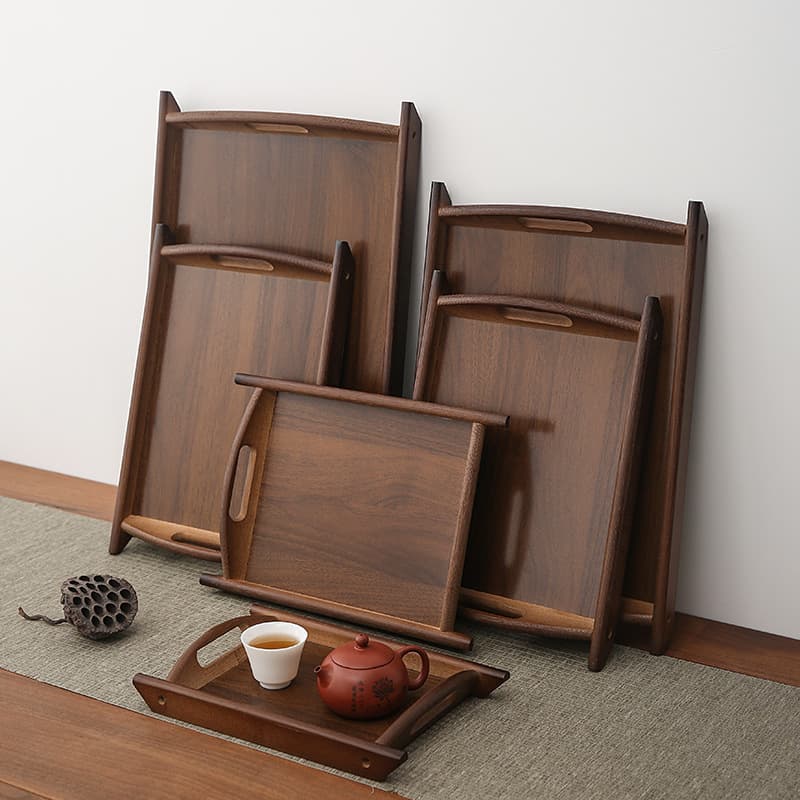 Bamboo wooden household rectangular tray commercial size binaural dinner plate hotel barbecue oil paper tray
