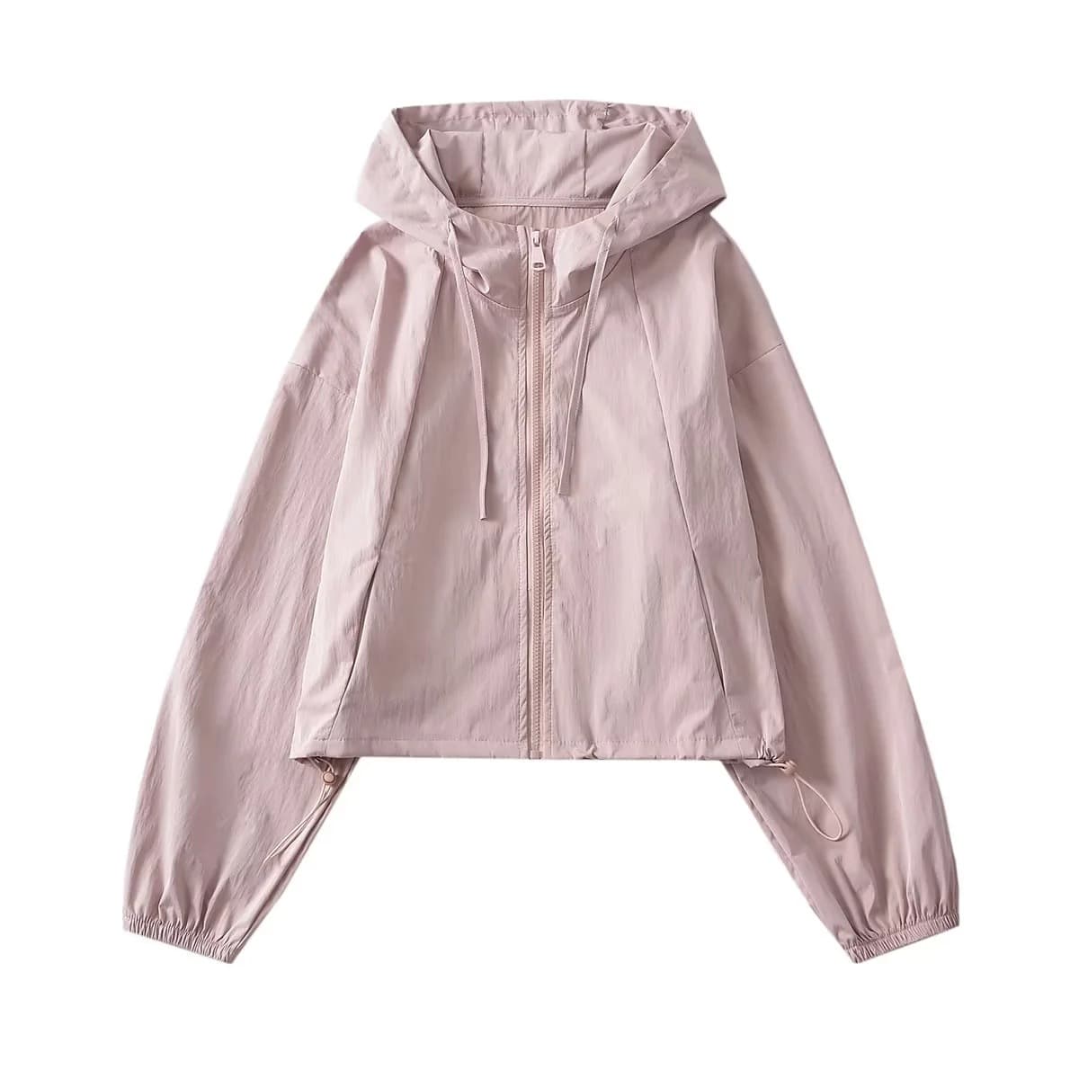 Women's Casual Zip-Up Long-Sleeve Jacket with Drawstring Hood, Loose Retro Style, Autumn Outerwear