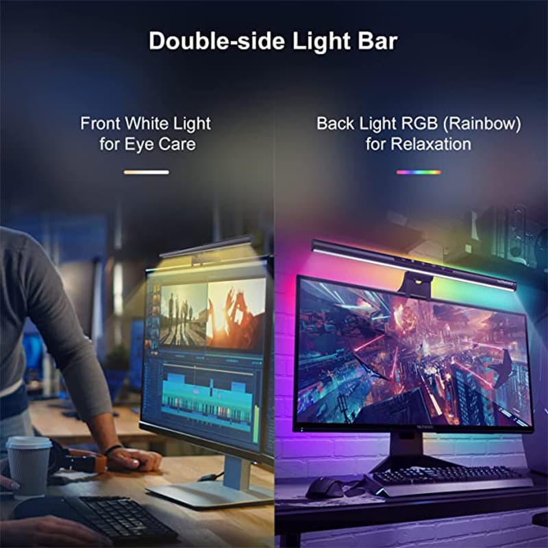 Computer Monitor Eye-Care LED Light with RGB Ambient Lighting, Touch-Controlled Reading Desk Lamp, WiFi Screen Light Bar