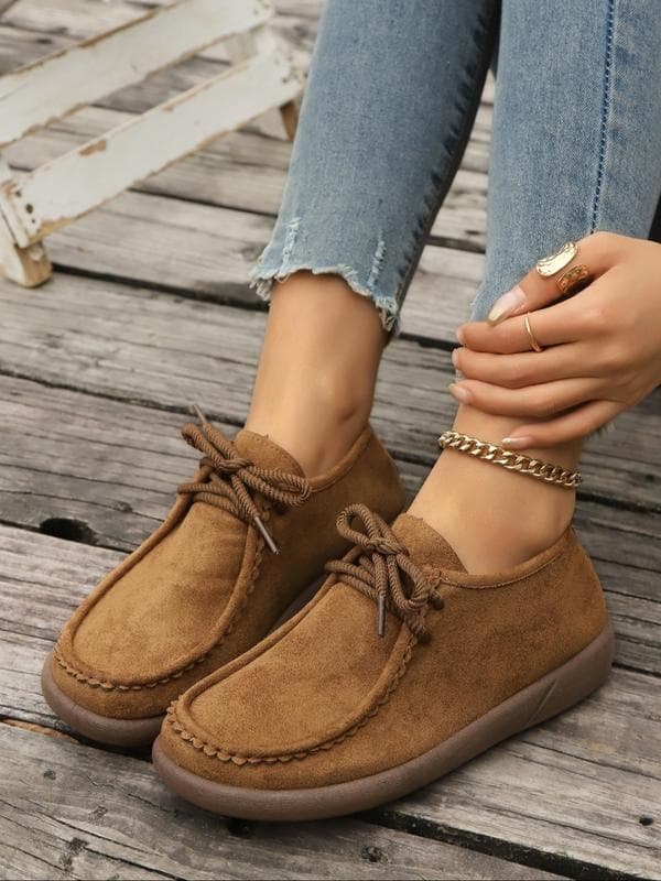 A 77718 Retro Lace-Up Flat Shoes for Women