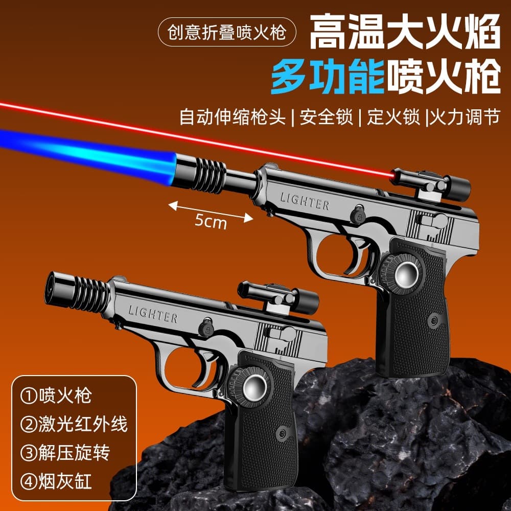 Hot Selling Metal Folding Flame Gun Lighter with Laser, Windproof, Direct Jet, Refillable, Multi-Function Igniter