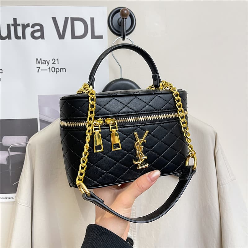 In Stock Autumn/Winter New Style Quilted Genuine Leather Handbag for Women, YSL-inspired Shoulder Box Bag, Versatile Minimalist Crossbody Bag Trendy