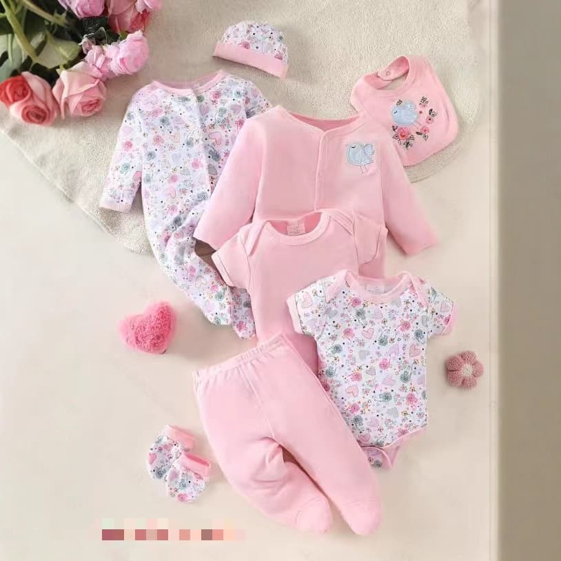 Eight-piece pajama set jumpsuit spring and summer newborn baby pajamas children's short-sleeved and long-sleeved clothes crawling clothes