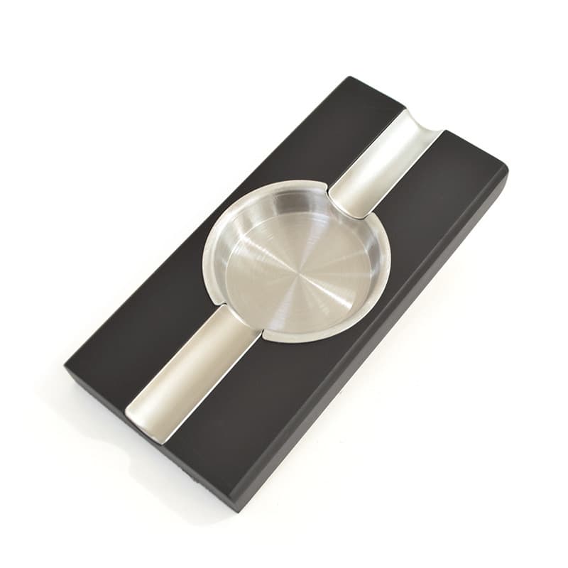 Factory Direct Wholesale Stainless Steel Cigar Ashtray Two-Slot Cigar Ashtray Portable Solid Wood Ashtray