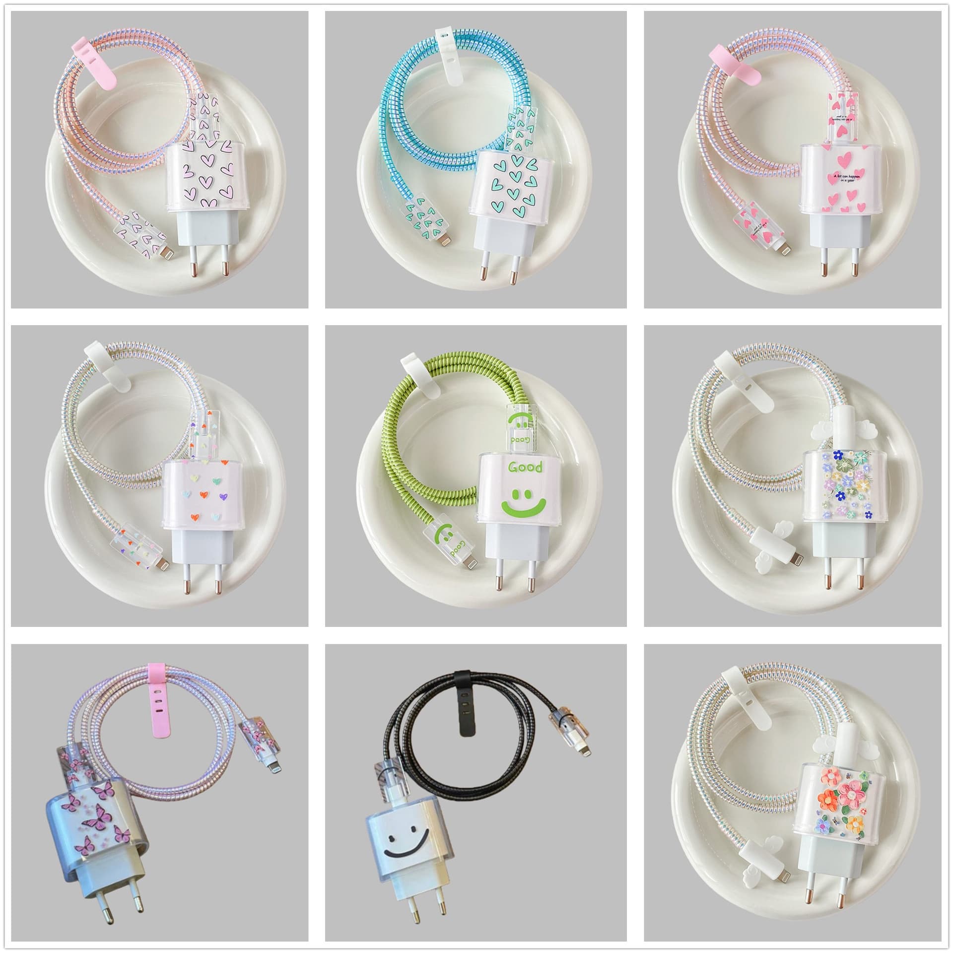Multiple Hearts Compatible with Apple 20W Charger Case EU Standard Data Cable Protection Shell Biter Anti-Break