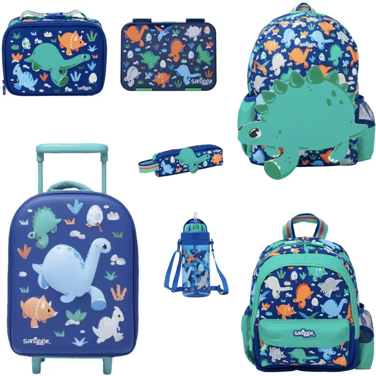 Australian smiggle school bag primary school student backpack kindergarten baby outing backpack blue brachiosaurus set series