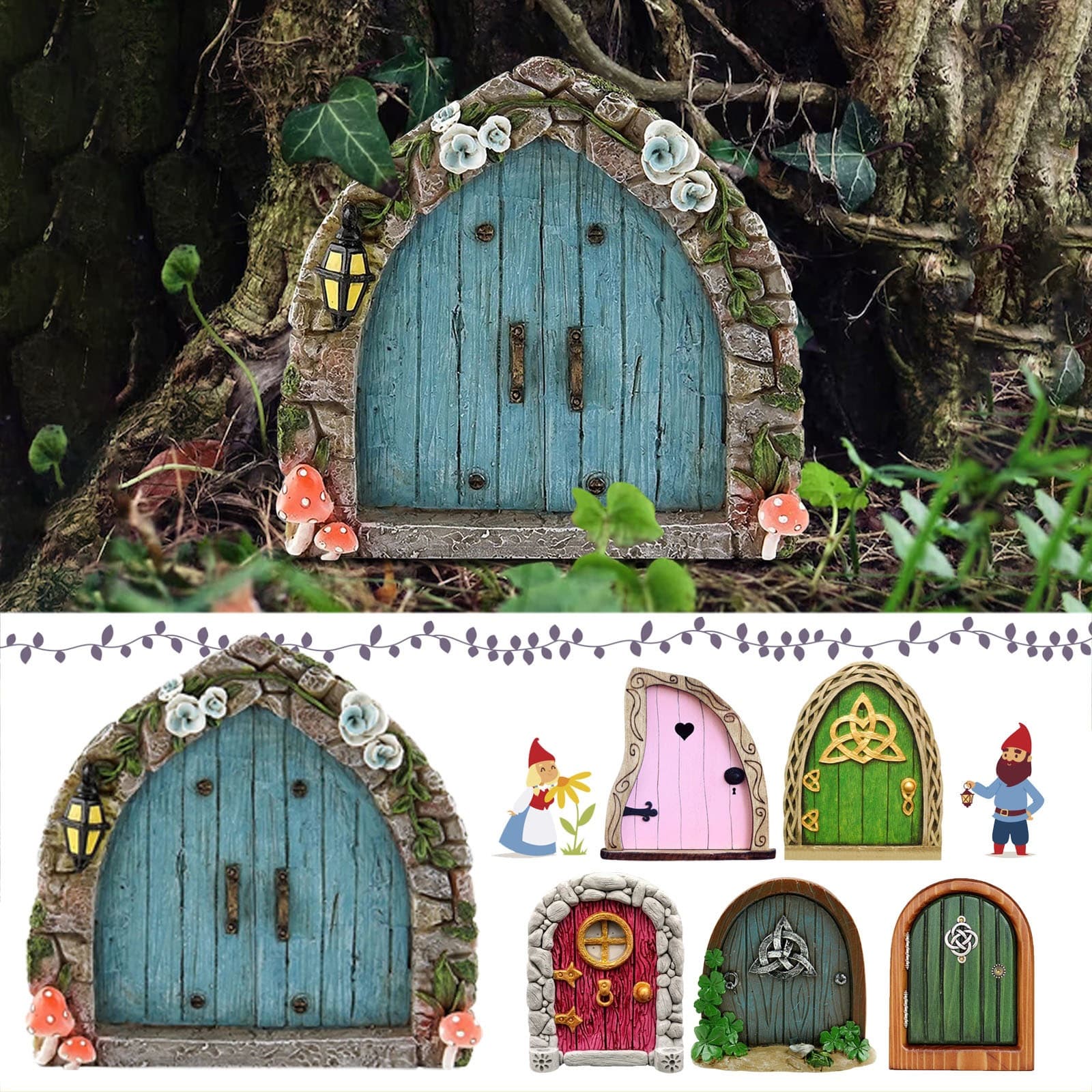 Fairy Door Wooden Tree Decoration for Garden, Double-Layer Style