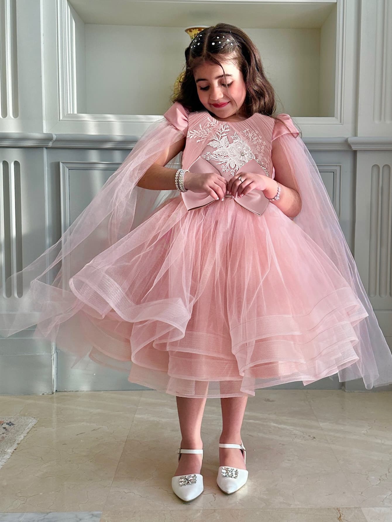 Girls Birthday Princess Dress Flower Girl Gown Applique Tulle Tutu Princess Dress Wedding Photography Dress