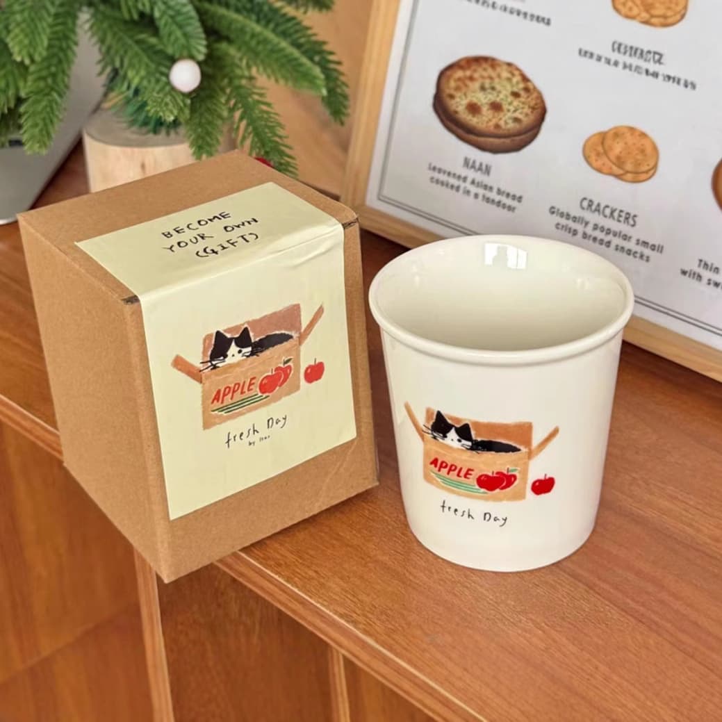 Illustrator Collaboration Ins Style Cute Cat Handheld Mug Breakfast Cup Water Cup Ceramic Mug Coffee Cup
