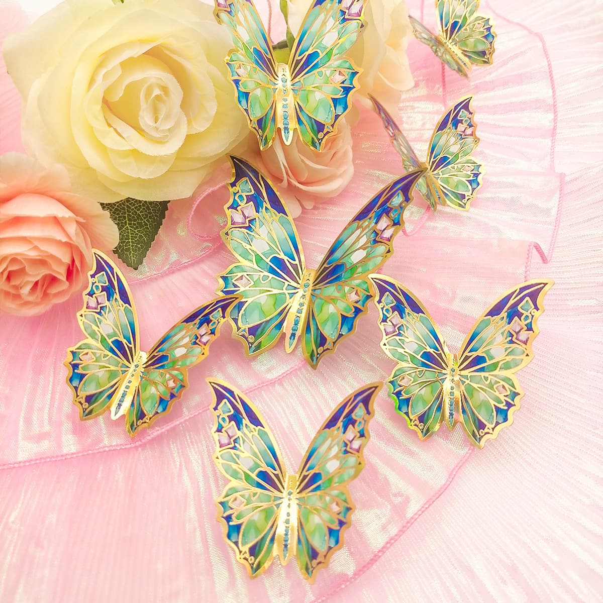 Blue-green Mixed Color 3D Butterfly Wall Stickers 12-Piece Set Living Room Decor Self-Adhesive Butterfly Wall Decals