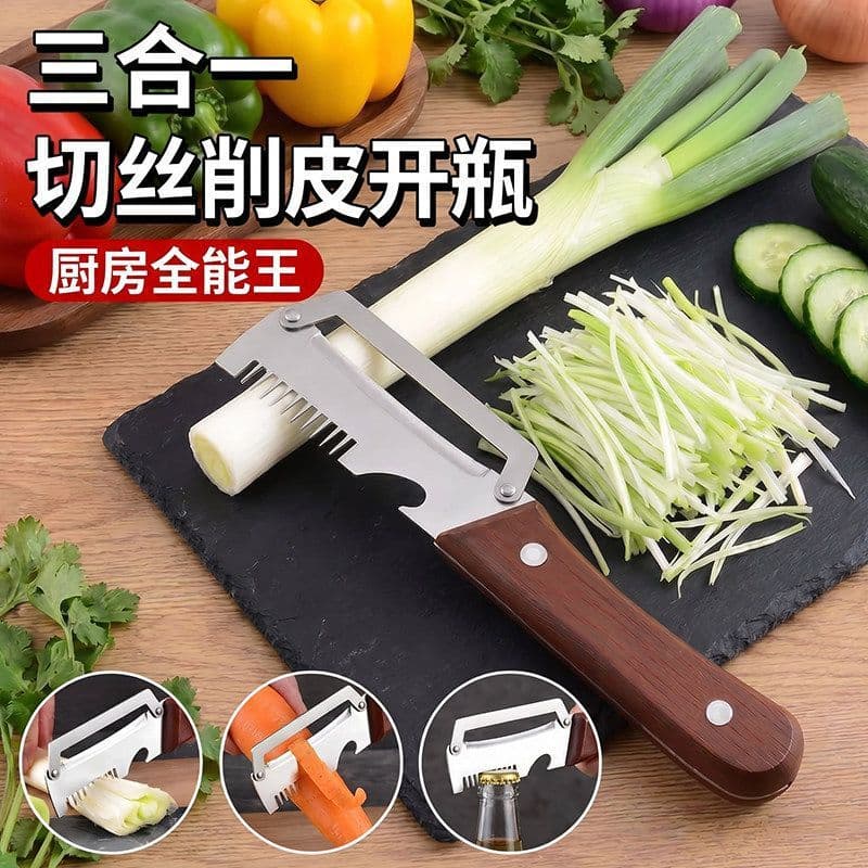 Kitchen Julienne Cutter Multi-Function Peeler and Bottle Opener, Ergonomic Handle Design for Effortless Cutting and Opening