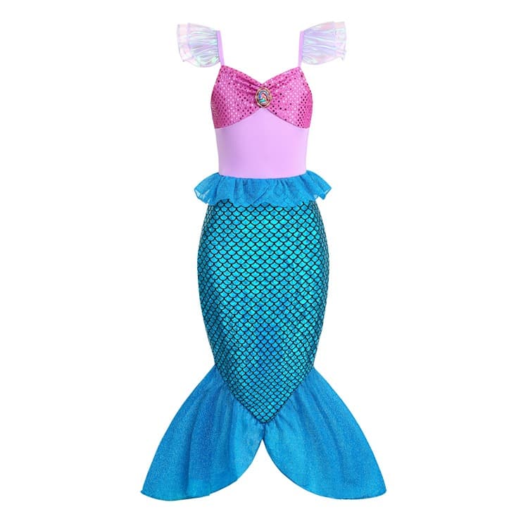2023 Halloween children's mermaid vest dress girl baby fashionable flying sleeves princess dress fishtail long dress
