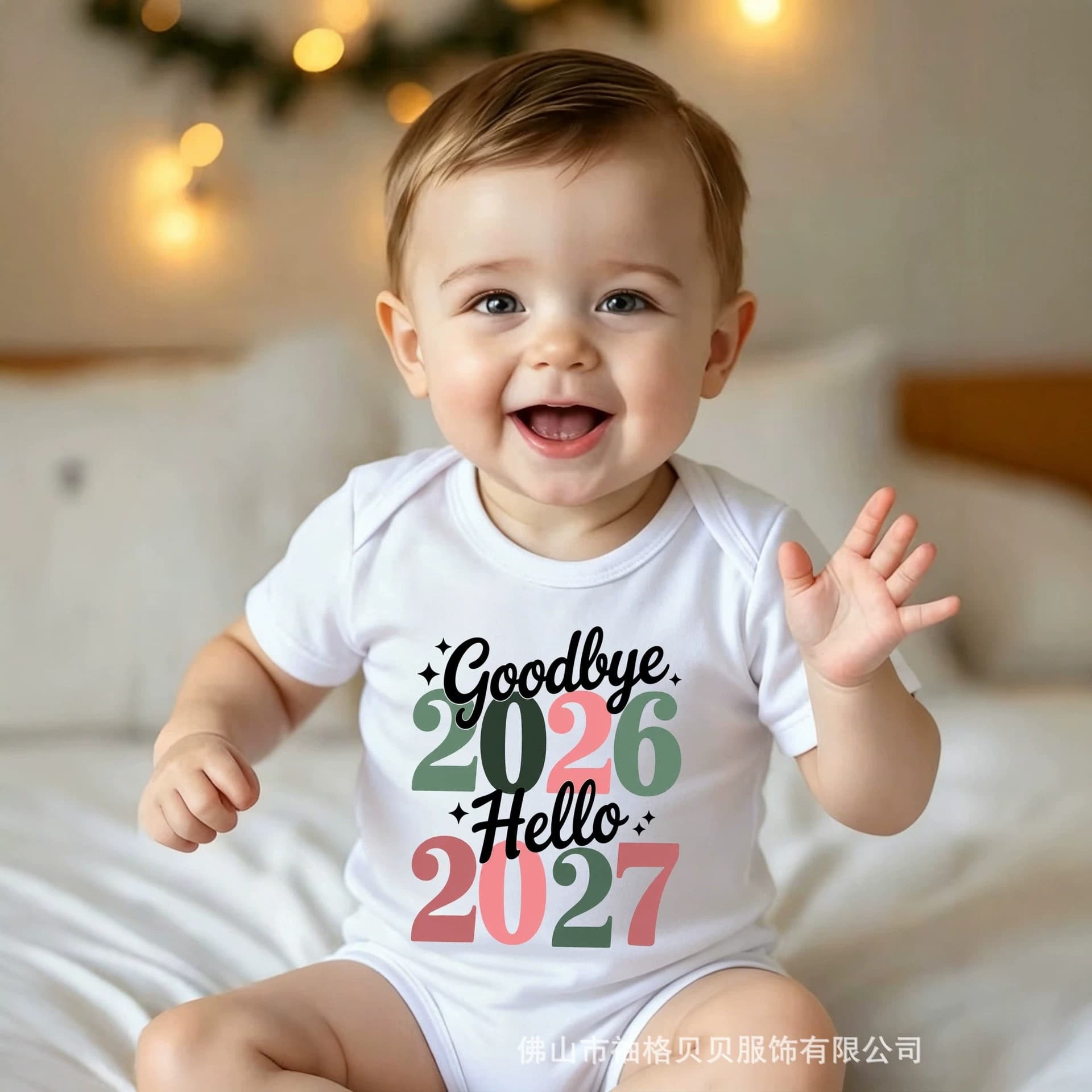 Cross-border foreign trade new style Happy New Year short-sleeved jumpsuit cartoon baby cute harem "Welcome 2027"