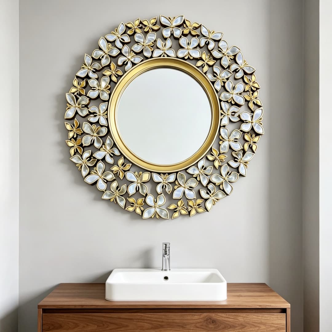 Butterfly Patch Cross-Border European Wall Decorative Mirror Entrance Background Vanity Round Mirror Home Luxury Makeup Mirror